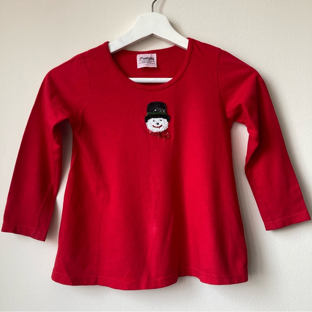 Flapdoodles Red Sequined Beaded Snowman Swing long Sleeve Top Girls 4 t-shirt